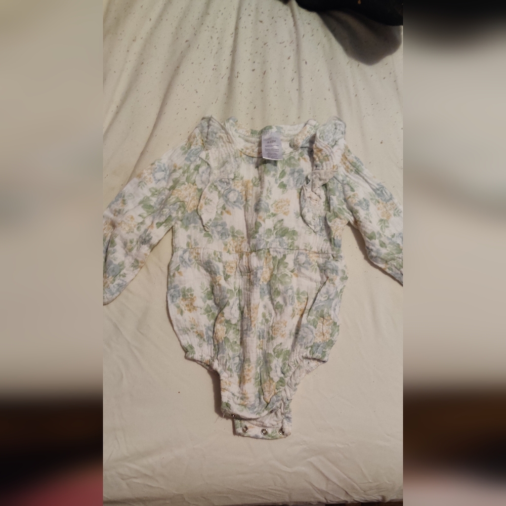 Shabby Chic 9-12 Months White One Piece with Floral Print